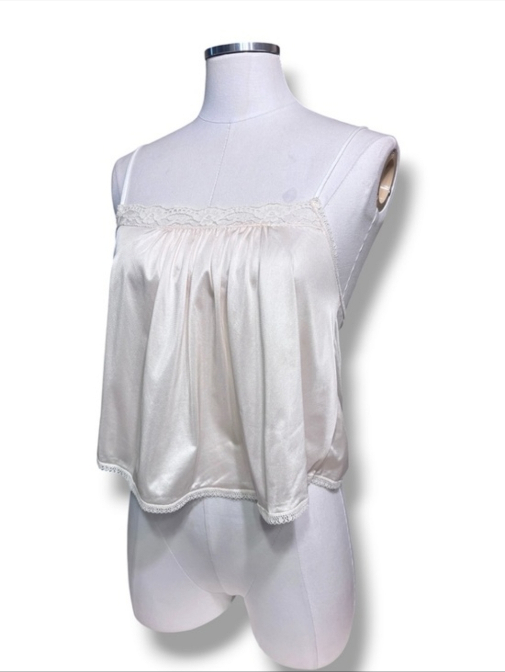 ALANA GALE INTIMATES Palest Pink Gathered Cropped Camisole VINTAGE 1980s